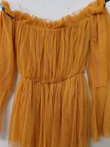 Mustard Tulle Off-Shoulder Top