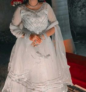 Elegant White Embroidered Ethnic Gown