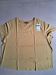 MAX Plus Size Women Round Neck Yellow T-Shirt