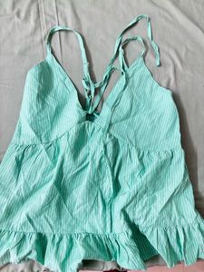 Green Striped Halter Top