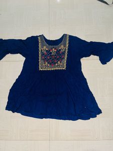 Navy Embroidered Tunic Top