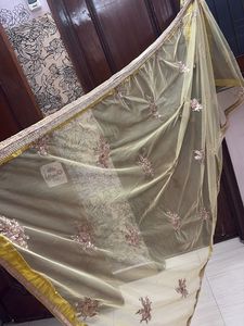 Yellow Embroidered Net Dupatta