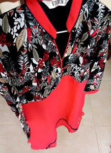 Floral Print Red Tunic Top