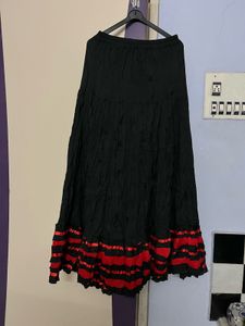 Black Tiered Maxi Skirt w/ Red Trim