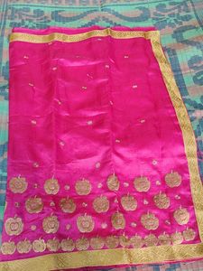 Pink &amp; Gold Embroidered Saree With Blouse