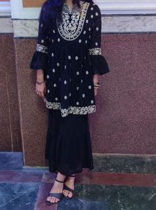 Black Elegent Kurti And Sharara Set