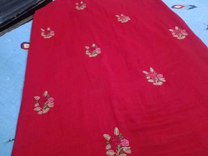 Red Worked Saree With Stitched Blouse