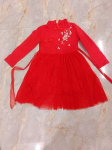 Red Embroidered Girls Dress