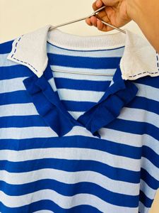 Striped Blue Knit Crop Top