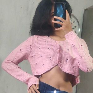 Cute Pink Cropped Cardigan