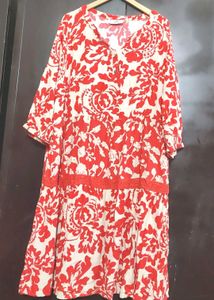 Red & Cream Floral Print Dress for 48 Bust