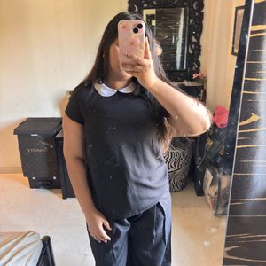 Korean White collar preppy black top