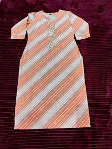 Orange Grey Kurta Set With Pant & Dupatta