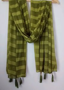 Green Striped Tassel Scarf