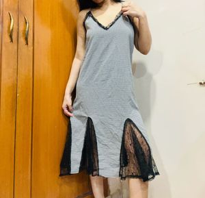 Checkered Lace Trim Slip Dress