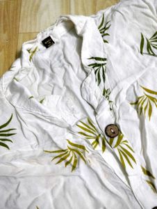 Leaf Print Button-Down Sleeveless Dress