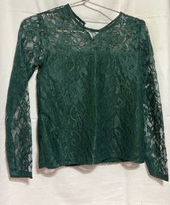 Tokyo Talkies Top In Dark Green Colour with mesh.