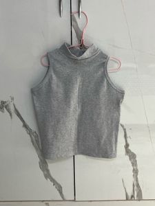 Grey & Blue Mock Neck Tank Top
