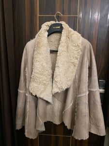 Forever 21 Tan Fur Lined Open Faced Suede Moto Jac