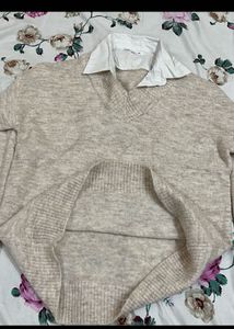 Beige V-Neck Sweater