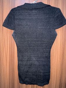 Black Shiny Shirt Top