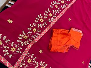 Rose Pink Pure Georgette gota patti saree