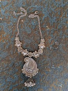 Floral Silver Jhumka Necklace