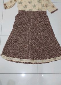 A -Line Kurta For Women In Coffee &amp; Cream Color