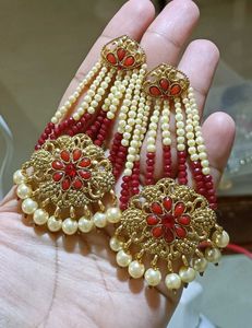 Elegant Red &amp; Gold Jhumka Earrings
