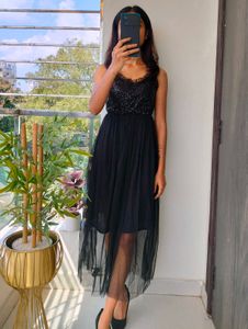 Black Sequin Midi Dress