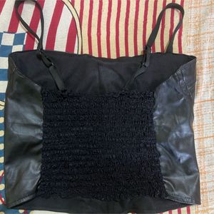 BLACK LEATHER CORSET TOP
