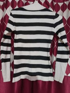 White And Black Strap High Neck With Grey Sweater