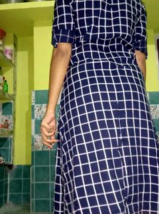 Navy &amp; White Checked Button-Down Dress