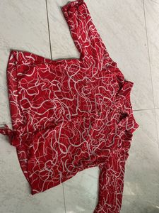 Red & White Print Long Sleeve Shirt