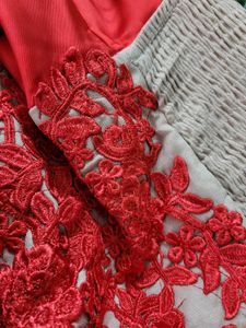 Elegant Red Lace Bodice Gown