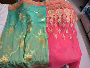 Green &amp; Pink Netted Saree