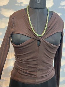 Brown Cutout Long Sleeve Top