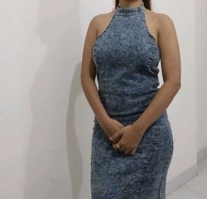 Denim Halter Bodycon Dress