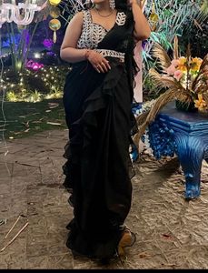 Elegant Black Ruffle Saree