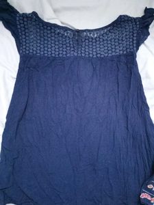 Blue Top With Embroidery And Lace
