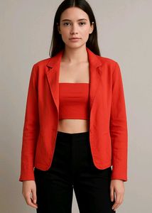Coral Cropped Jacket With Bandeau Crop Top