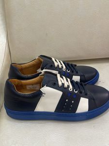 Stylish Blue &amp; White Leather Sneakers