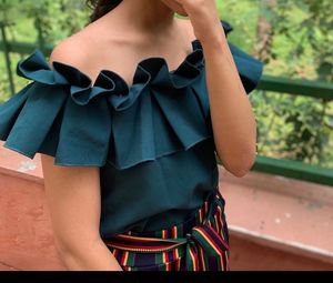 Combo Off Shoulder Bottle Green Top, Culotte