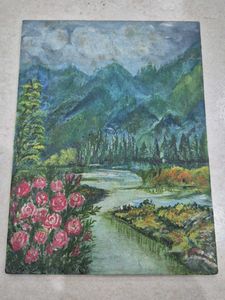 Vintage Mountain Landscape Painting
