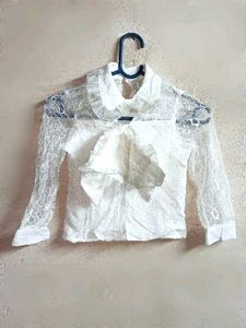 Girls Partywear Lace Top Layered White