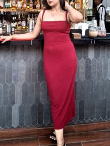 NEWME Red Square Neck Strapped Maxi Dress