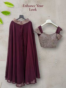 🌸 Wine Embellished Georgette Silk Palazzo Set 🌸