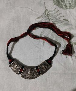 Ethnic Silver Plated &amp; Thread Necklace