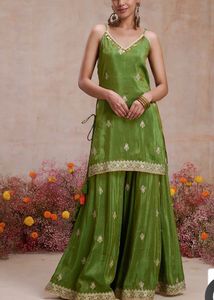 Elegant Green &amp; Orange Sharara Suit
