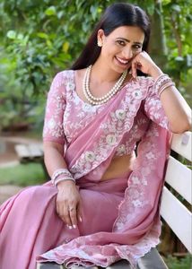 Elegant Pink Embroidered Silk Saree